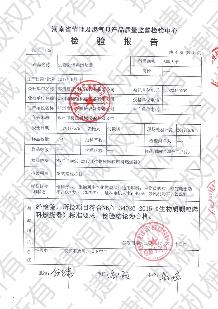 生物質(zhì)燃燒機檢測報告